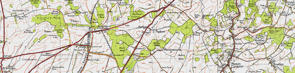 Old map of Popham in 1945