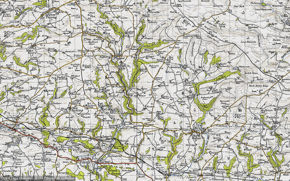 Old Map of Historic Map covering Bornacott in 1946