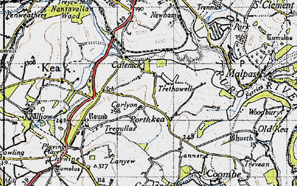 Old map of Porth Kea in 1946