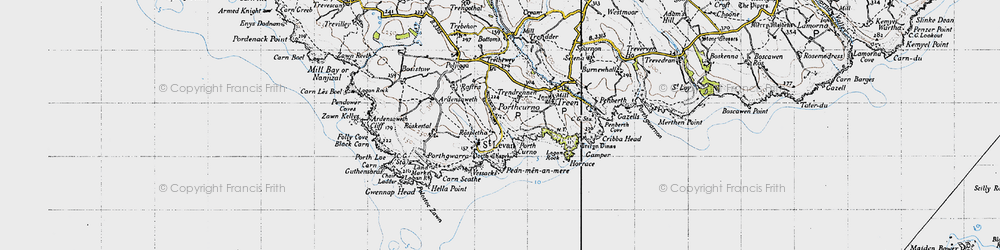Old map of Porthcurno in 1946