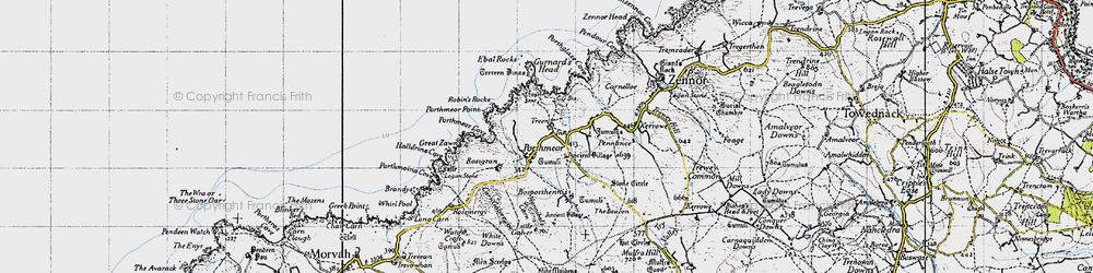 Old map of Gurnard's Head in 1946