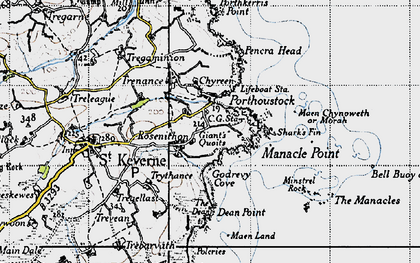 Old map of Porthoustock in 1946