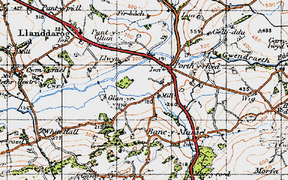 Old map of Porthyrhyd in 1947