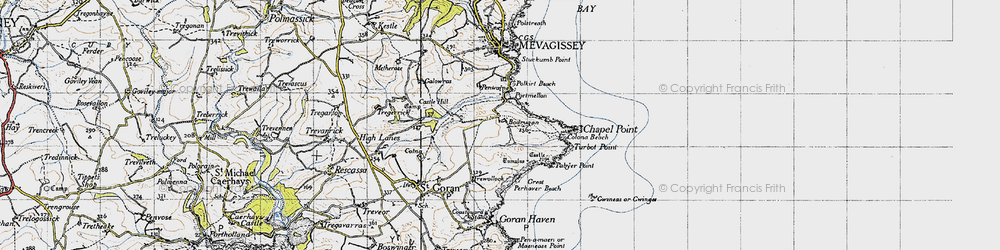 Old map of Bodrugan Barton in 1946