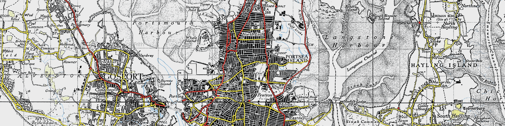 Old map of Portsmouth in 1945