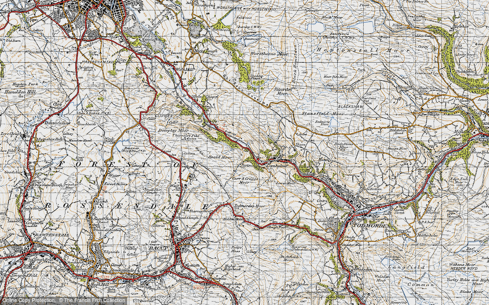 Old Map of Historic Map covering Carr & Craggs Moor in 1947