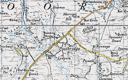 Old map of Postbridge in 1946