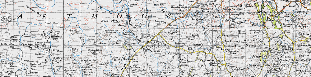 Old map of Postbridge in 1946