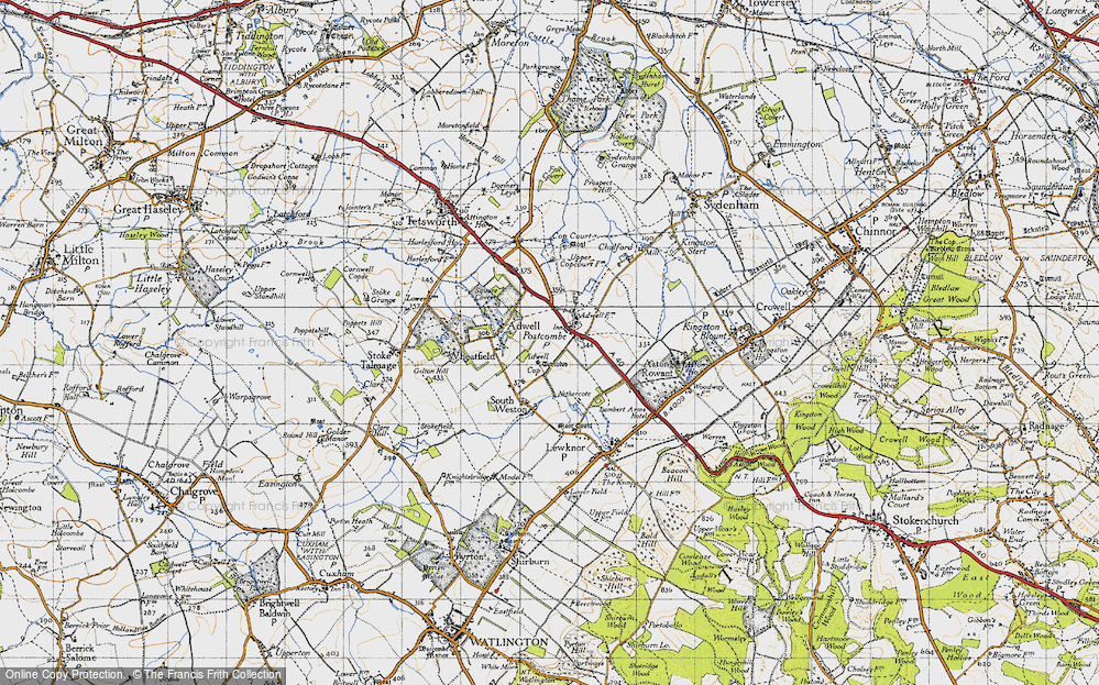 Old Map of Historic Map covering Adwell Cop in 1947