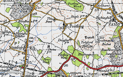 Old map of Postling in 1947
