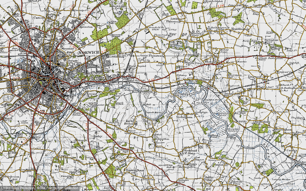 Old Map of Postwick, 1945 in 1945