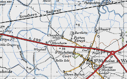 Old map of Potten Street in 1947
