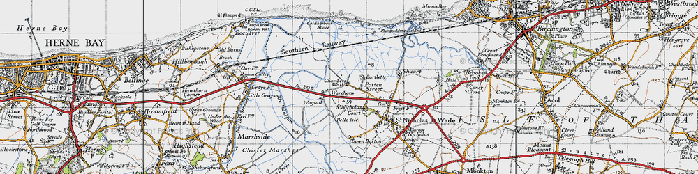 Old map of Potten Street in 1947