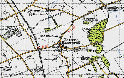Old map of Branston Moor in 1947