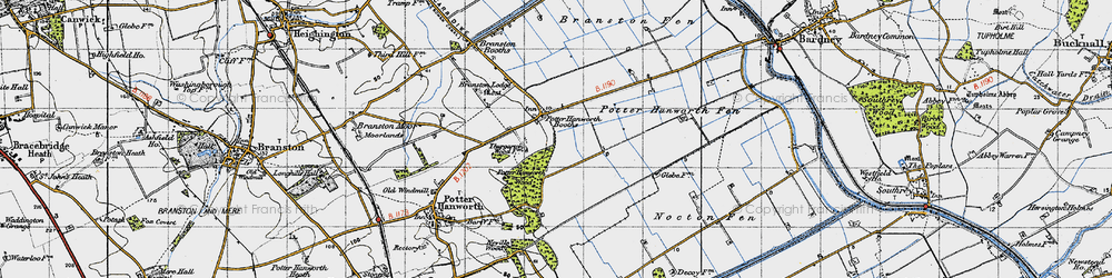 Old map of Potterhanworth Booths in 1947