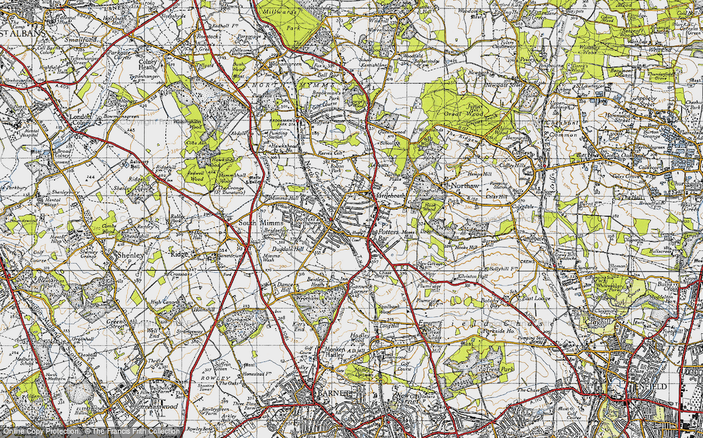 Historic Ordnance Survey Map Of Potters Bar, 1946