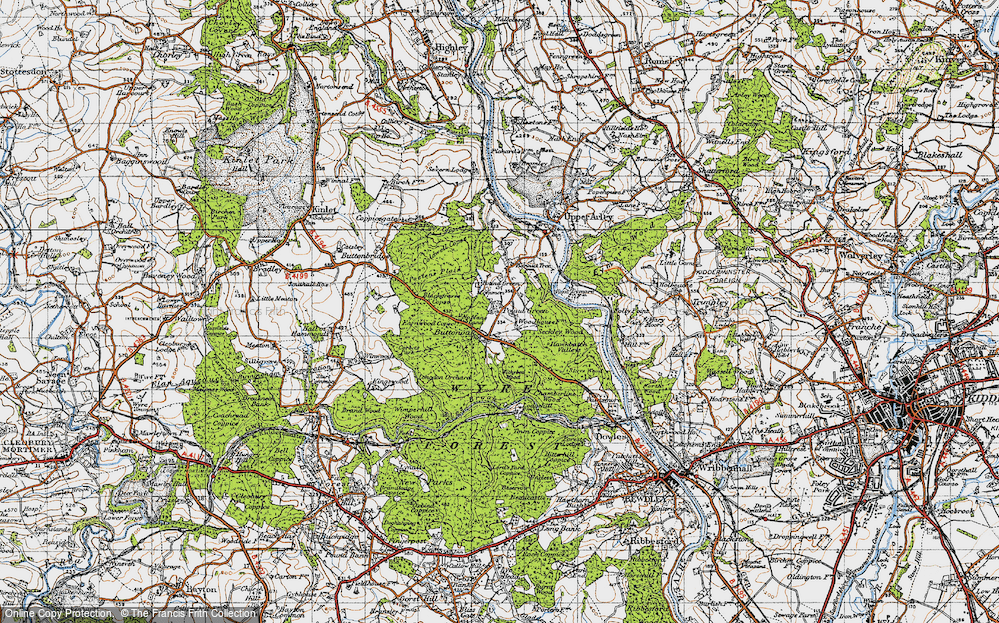 Old Map of Historic Map covering Withybed Wood in 1947