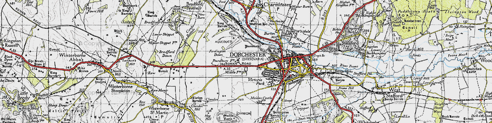 Old map of Fordington Down in 1945