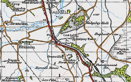 Old map of Powburn in 1947