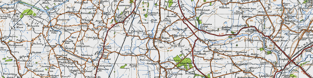 Old map of Prees in 1947