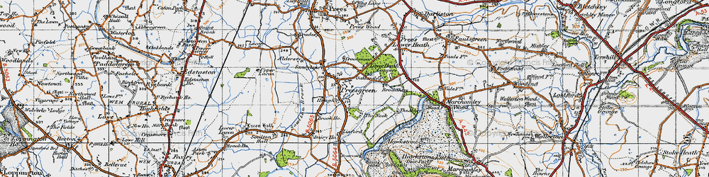 Old map of Prees Green in 1947