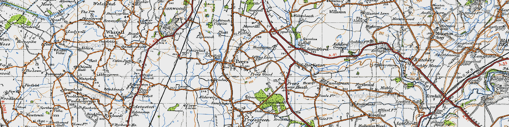 Old map of Prees Wood in 1947