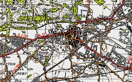 Old map of Prescot in 1947
