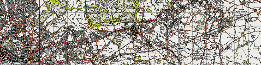 Old map of Prescot in 1947
