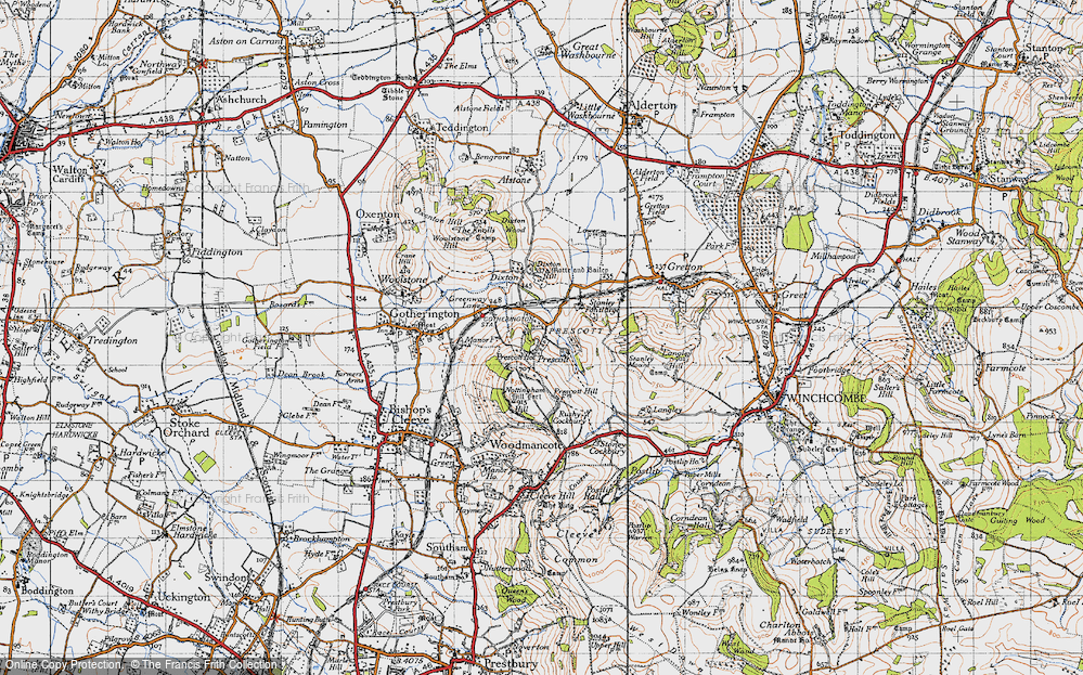Old Map of Historic Map covering Winchcombe Way in 1946