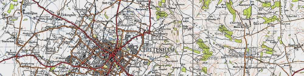 Old map of Prestbury in 1946