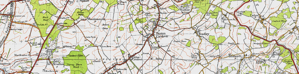 Old map of Preston Candover in 1945