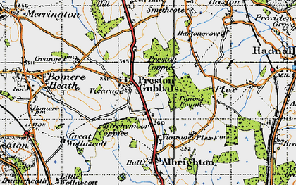 Old map of Preston Gubbals in 1947