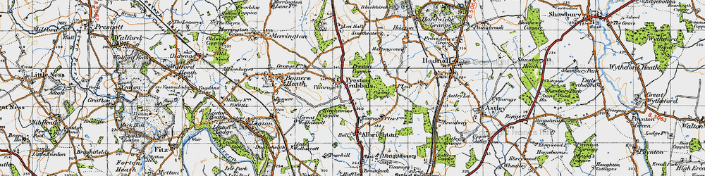 Old map of Preston Gubbals in 1947