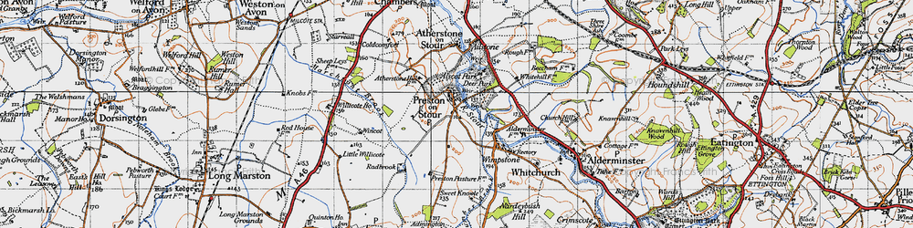 Old map of Preston on Stour in 1946