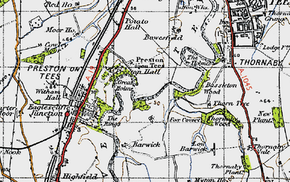 Old map of Ingleby Barwick in 1947