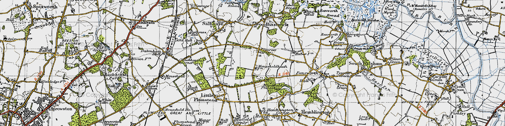 Old map of Primrose Corner in 1945