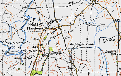 Old map of Priors Hardwick in 1946
