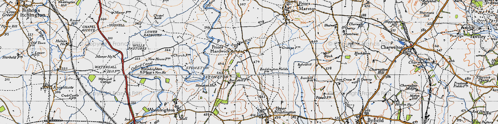 Old map of Priors Hardwick in 1946