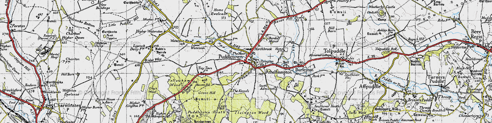 Old map of Puddletown in 1945