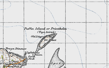 Old map of Puffin Island or Priestholm in 1947
