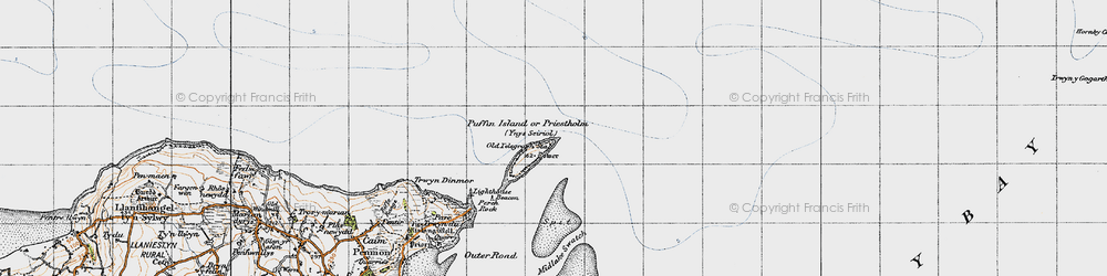 Old map of Puffin Island or Priestholm in 1947