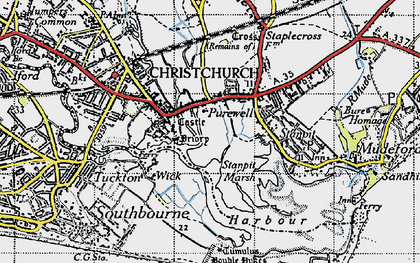 Old map of Purewell in 1940