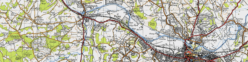 Old map of Purley on Thames in 1947