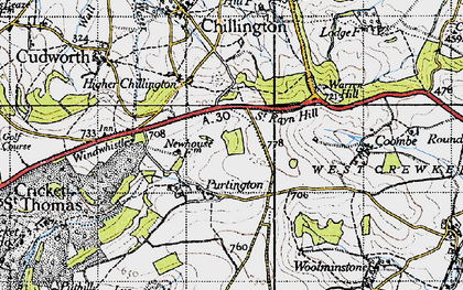 Old map of Purtington in 1945