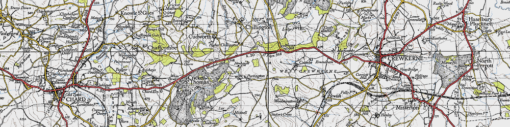 Old map of Purtington in 1945