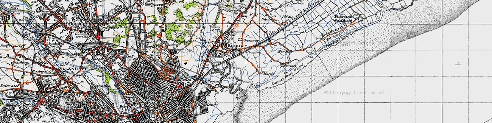 Old map of Pwll-Mawr in 1947
