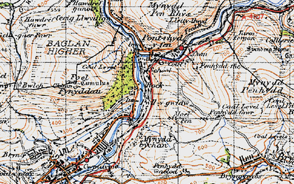 Old map of Pwll-y-glaw in 1947