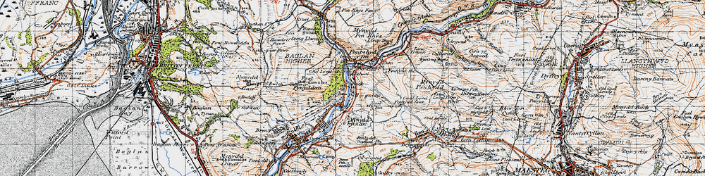 Old map of Pwll-y-glaw in 1947