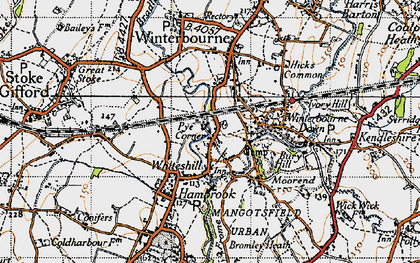 Old map of Pye Corner in 1946