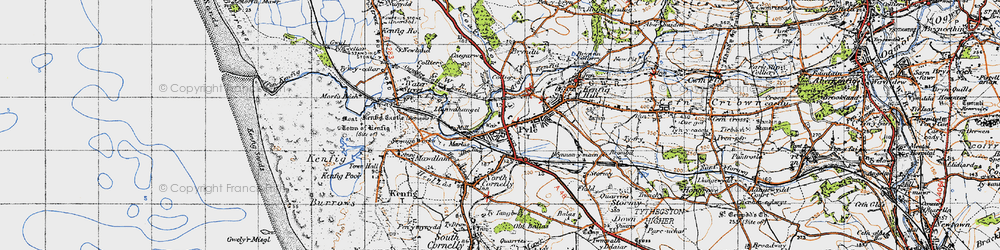 Old map of Pyle in 1947